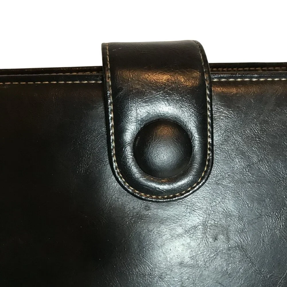 Black Leather Planner Organizer with Snap Closure
